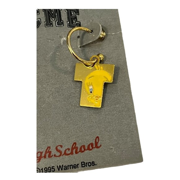 NEW 1995 Warner Brothers Tweety Bird Dangle Earrings ACME High School Gold - Picture 3 of 5